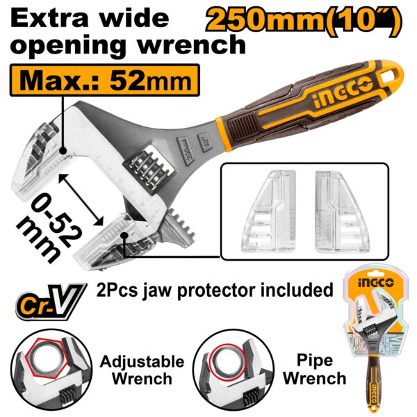 INGCO 2 IN 1 ADJUSTABLE WRENCH 10" HADWG0810