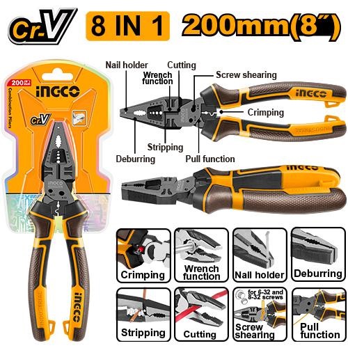 INGCO 8-IN-1 MULTI FUNCTION COMBI PLIER 8" 200MM HMFCP28200