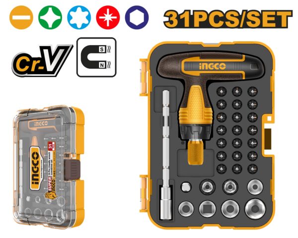 INGCO 31 PCS T-HANDLE WRENCH & DRIVER BITS SET HKSDB0318