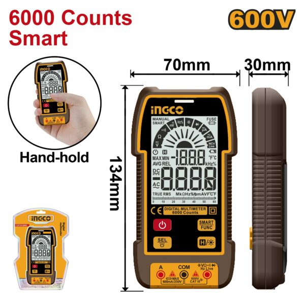 INGCO DIGITAL MULTIMETER 600V 6000 COUNT SMART DM16004