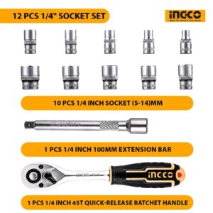 INGCO 27PCS 1/4" DR. SOCKET SET 4-14MM W/72T RATCHET HANDLE HKTS14271 thumbnail