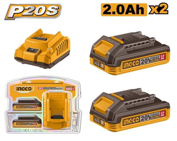 INGCO 20V 2X2.0AH BATTERY + 2A CHARGER SET FBCPK2212