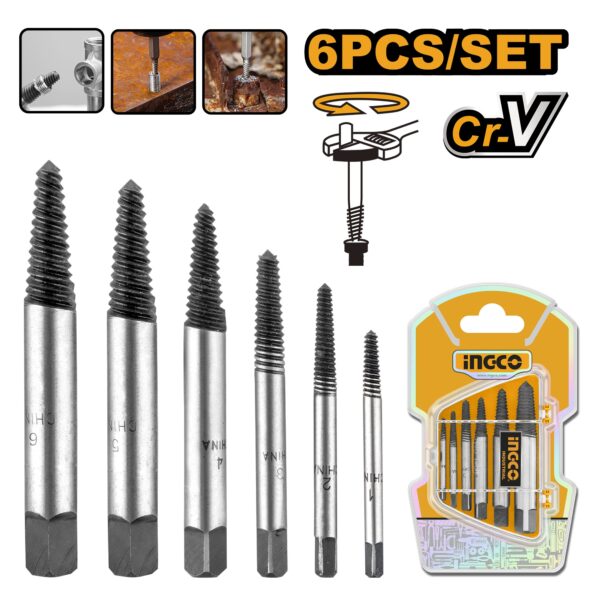 INGCO 6PCS SCREW EXTRACTOR SET ASE106