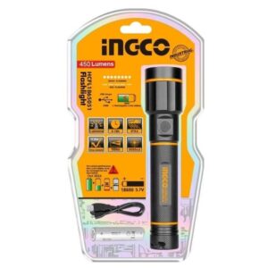 INGCO AVIATION GRADE ALU ALLOY FLASHLIGHT 18650 BATT.450 LUMENS HCFL1865051 thumbnail