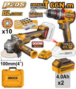 INGCO 20V IMPACT DRILL & GRINDER COMBO KIT 2X4.0AH+CASE CKLI2027310 thumbnail