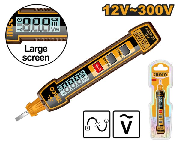 INGCO LARGE SCREEN LCD DIGITAL DISPLAY TEST PEN AC 12~300V HSDT33001