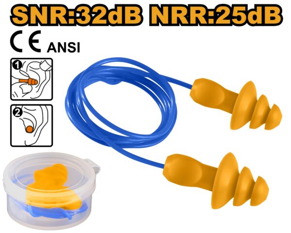 INGCO 3 LAYERS DESIGN EN 352-2:2020 AND ANSI 3.19-1974 EAR PLUG, HEP3225