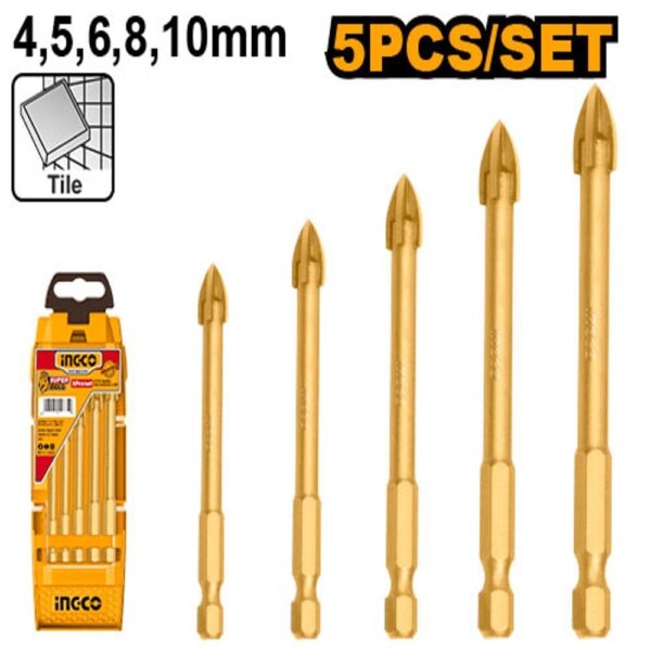 INGCO 5PCS GLASS & TILE DRILL BIT SET 4,5,6,8 & 10MM AKD7058
