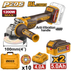 INGCO 20V LI-ION 3-SPEED ANGLE GRINDER 4" 1200W 2X5.0AH+CASE CAGLI2120232 thumbnail