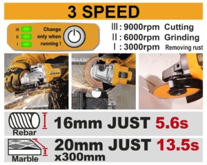 INGCO 20V LI-ION 3-SPEED ANGLE GRINDER 4" 1200W 2X5.0AH+CASE CAGLI2120232 thumbnail