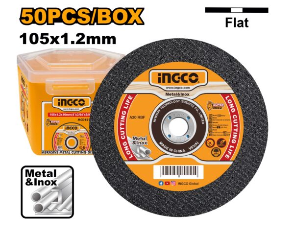 INGCO ABRASIVE CUTTING DISC 105X1.2MM 50PCS IN BOX MCD1210550
