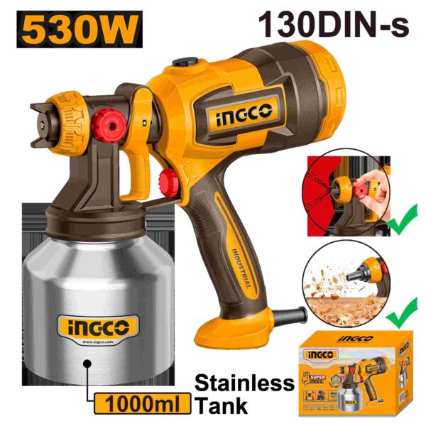 INGCO ELECTRIC SPRAY GUN 530W 1000ML STAINLESS STEEL TANK