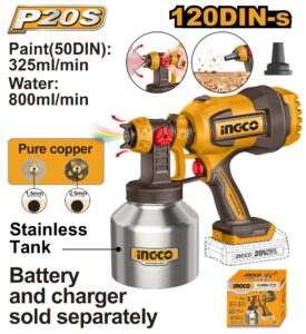 INGCO 20V LI-ION CORDLESS SPRAY GUN 800ML SS TANK CSGLI20041 (BARE UNIT) thumbnail