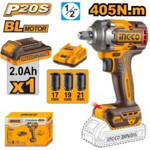 INGCO 20V BL 1/2" IMPACT WRENCH 405NM 1X2.0AH+CHARGER CIWLI20455 thumbnail