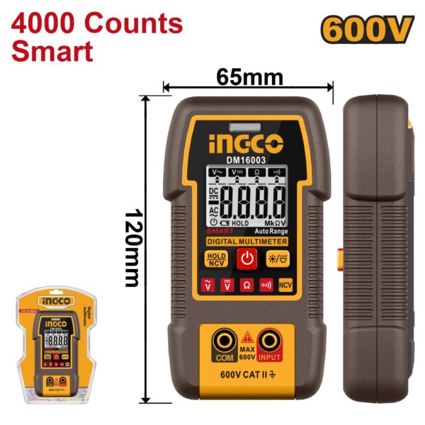 INGCO DIGITAL MULTIMETER 600V 4000 COUNT SMART FUNCTION DM16003
