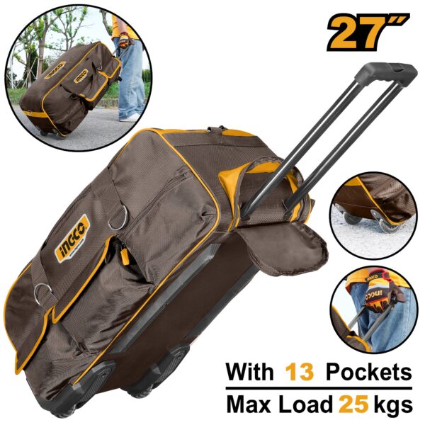 INGCO 27" TELESCOPIC PULL HANDLE WHEELED TOOL BAG 685X295X320MM HRRTB2715